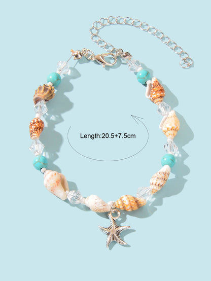 Boho Chic Handmade Shell Anklet Starfish Turquoise Bead Foot Chain Beach Jewelry-1