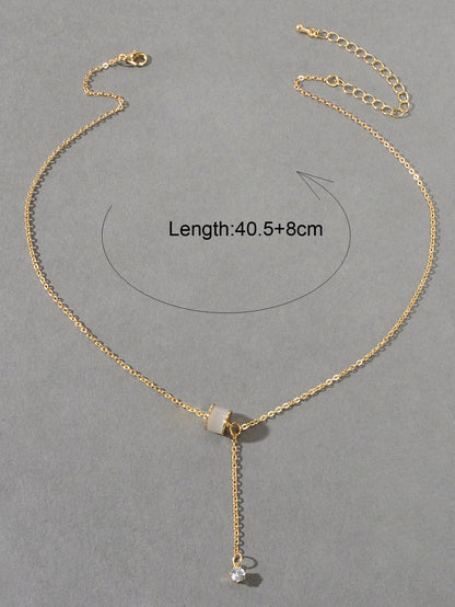 Designer Jewellery Gold Tone Y Lariat Dainty Rhinestone Drop Charm Necklace Gift-1