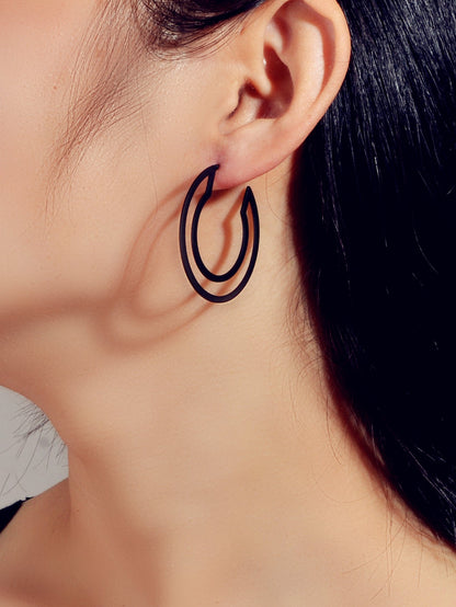 Unique Design Punk Black C shape Pierced Huggie Hoop Earring Party Decoration-1