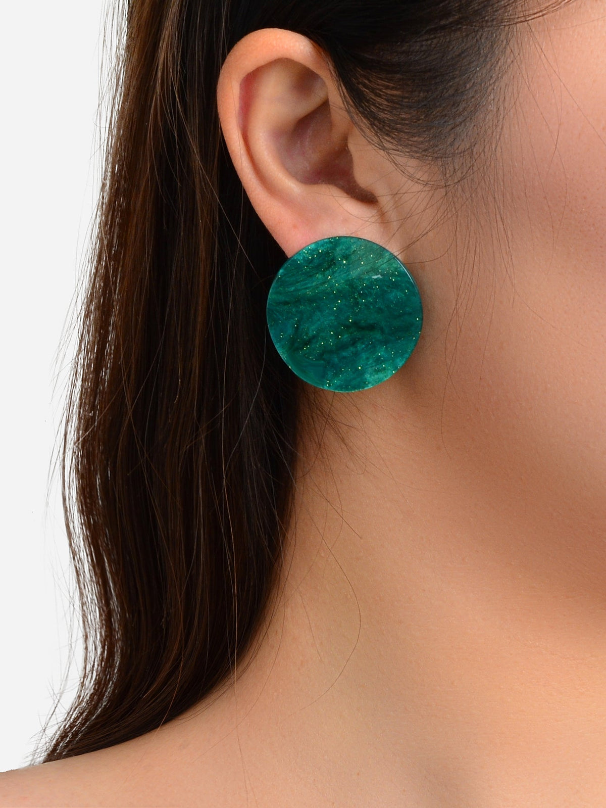 Green Statement Acrylic Stud Boho Lightweight 80s Round Earrings Holiday Jewelry-1