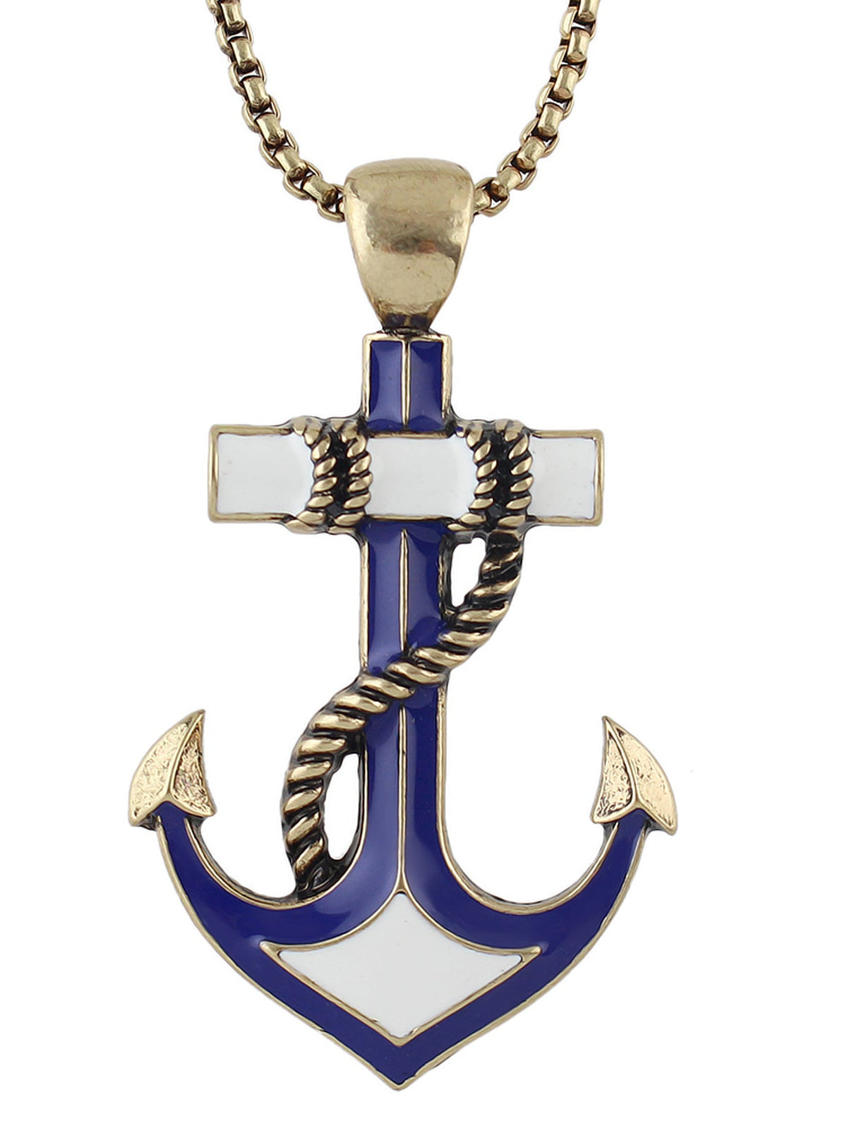 Nautical Jewelry Long Chain White Blue Anchor Pendant Necklace Ocean Accessories-1