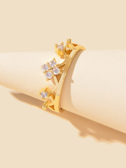 Sparkling Accessories Cubic Zirconia Gold Crown Open Cuff Eternity Ring Band-1