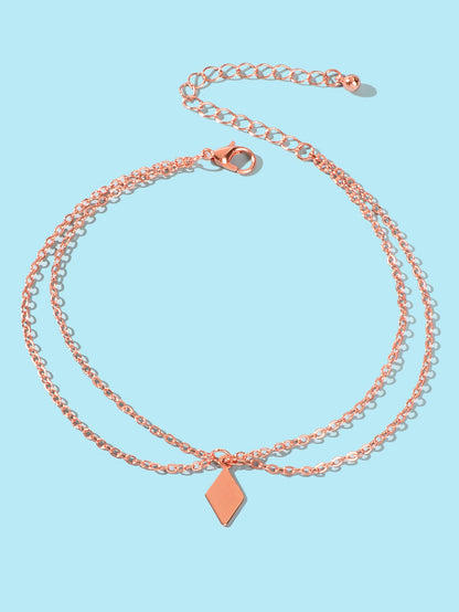 Bohemian Foot Beach Jewellery Double Layer Chain Rhombus Geometric Charm Anklet-2