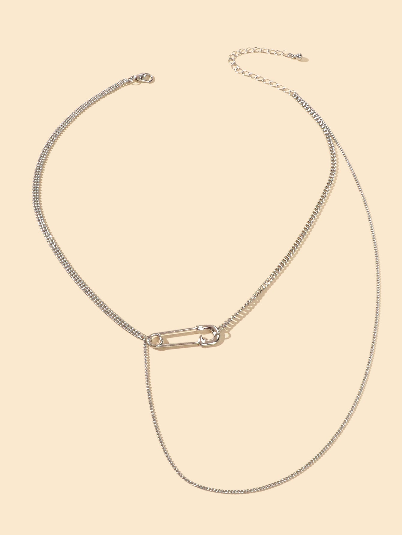 Designer Stylish Accessory Multiple Multi-layer Silver Chain Pin Charm Necklace-1