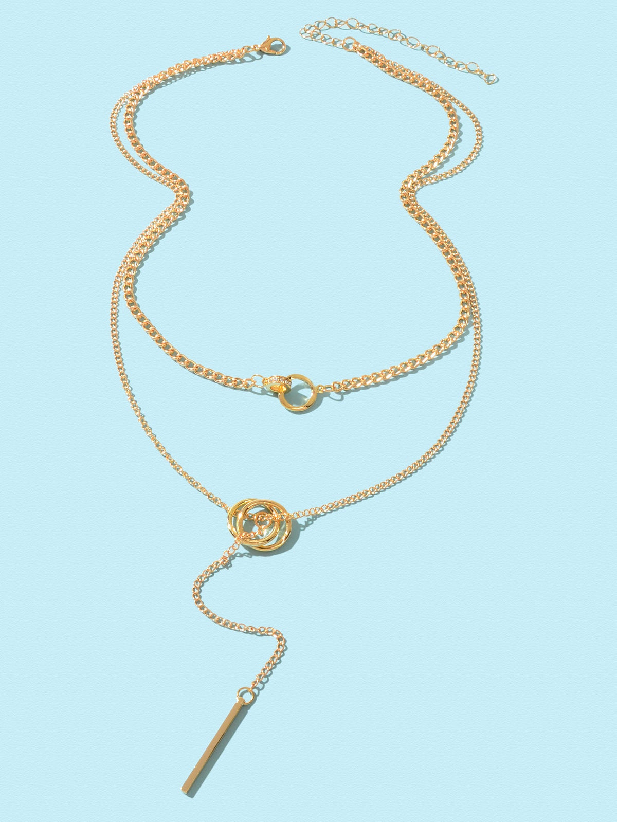 Stylish Double layer Chic Gold Chain Y Style Long Pendant Stick Lariat Necklace-1