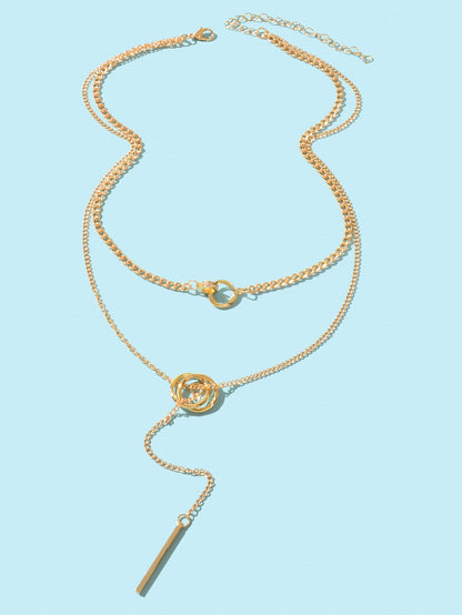 Stylish Double layer Chic Gold Chain Y Style Long Pendant Stick Lariat Necklace-1