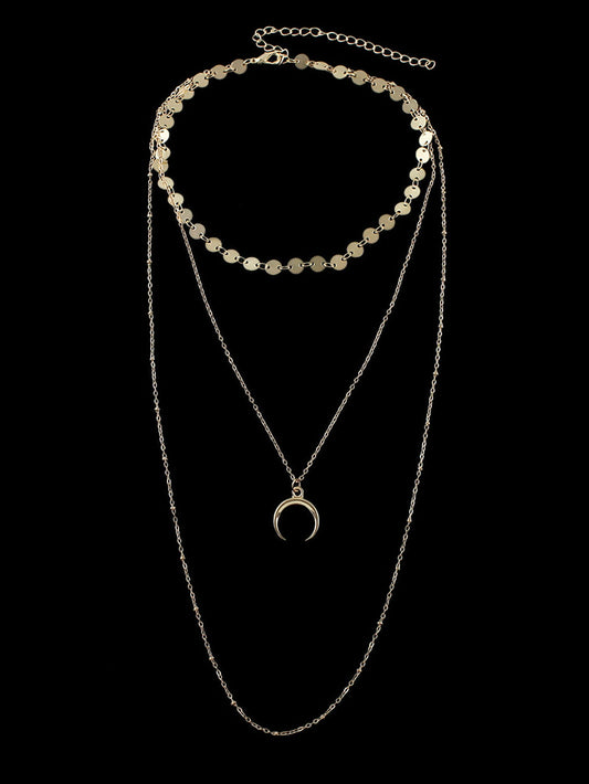 Boho Chic Multi-layer Gold Silver Chain Horns Charm Necklace Trendy Accessories-1