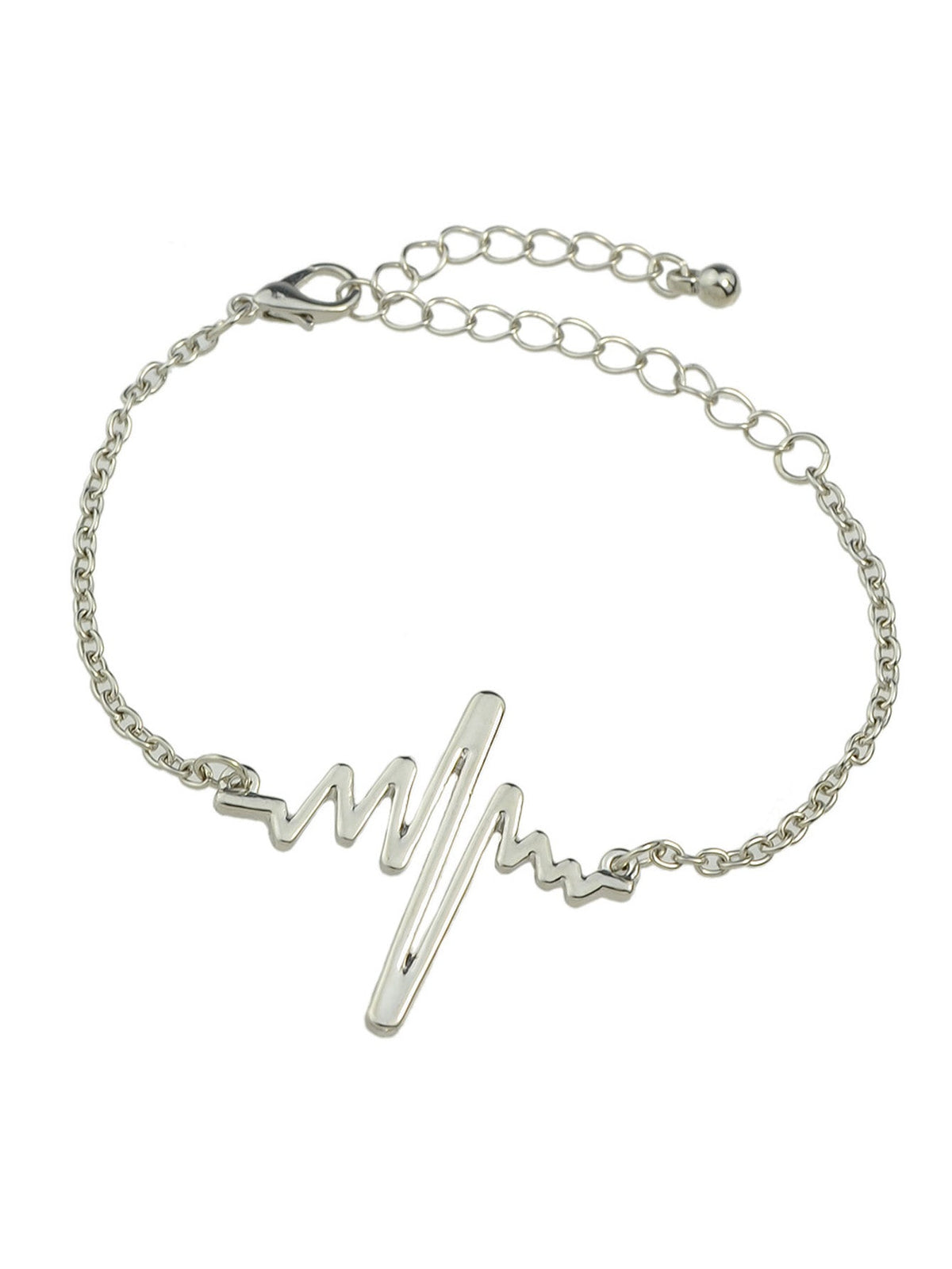 Minimalist Jewellery Gold Silver Black Metal Heartbeat Charm Bracelet for Women-1