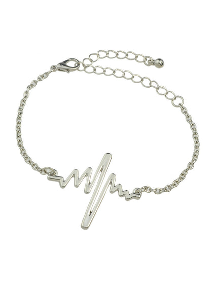 Minimalist Jewellery Gold Silver Black Metal Heartbeat Charm Bracelet for Women-1