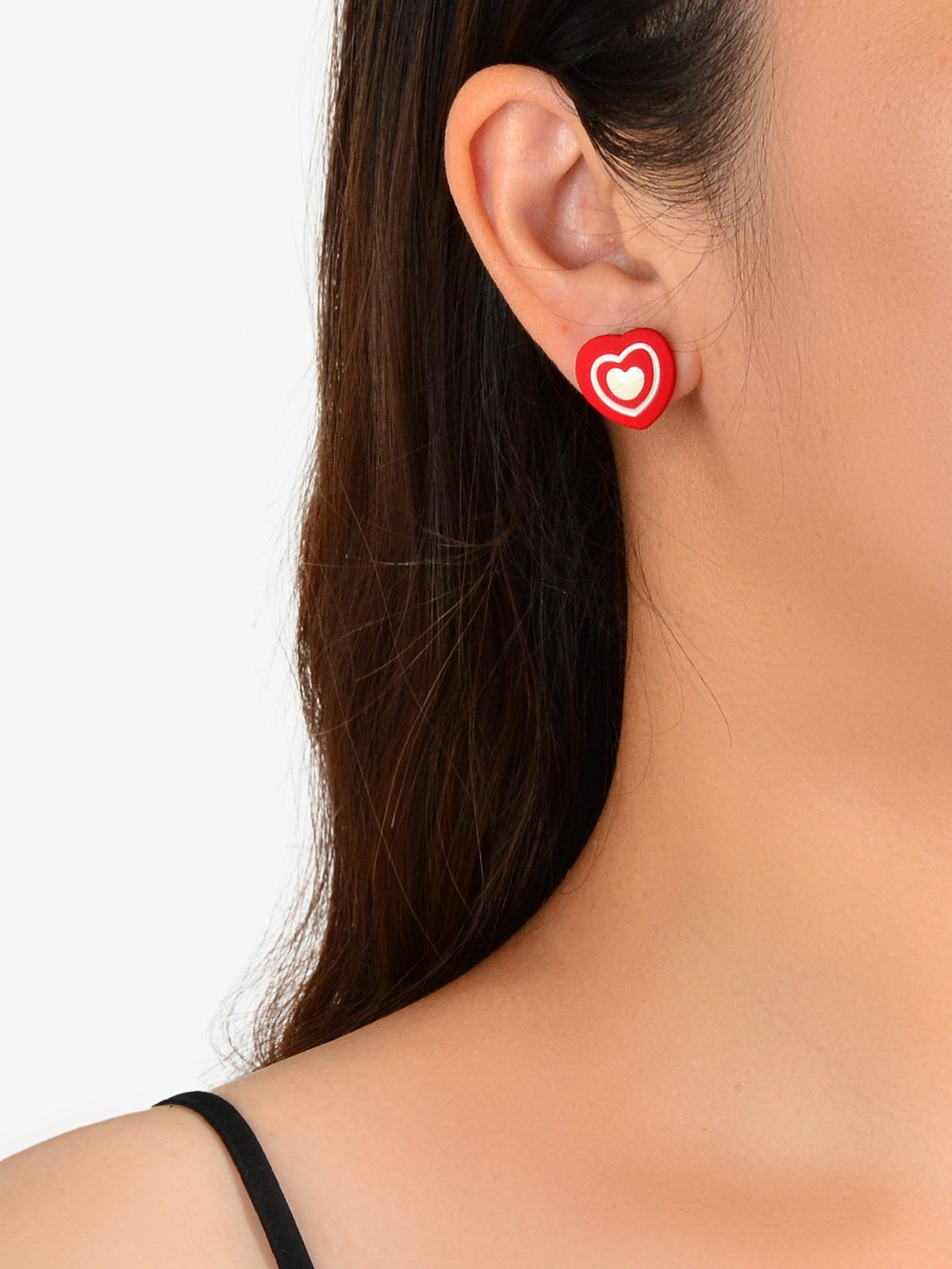 Sweet Love Red Enamel Heart Stud Earrings Asymmetrical Y2k Valentine's Day Gift-1