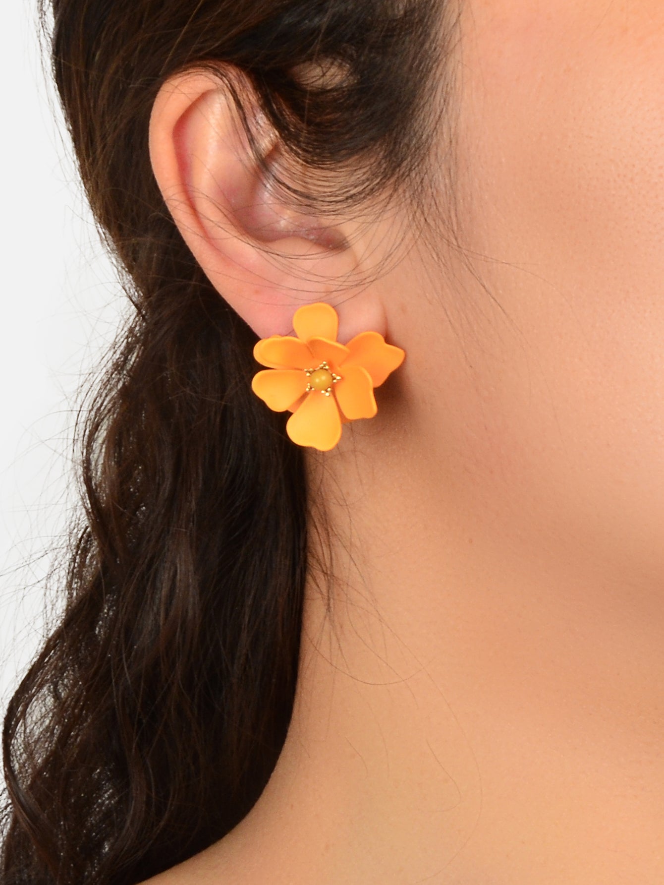 Orange Flower Stud Pierced Stereoscopic Daisy Earrings Women Elegant Jewellery-1