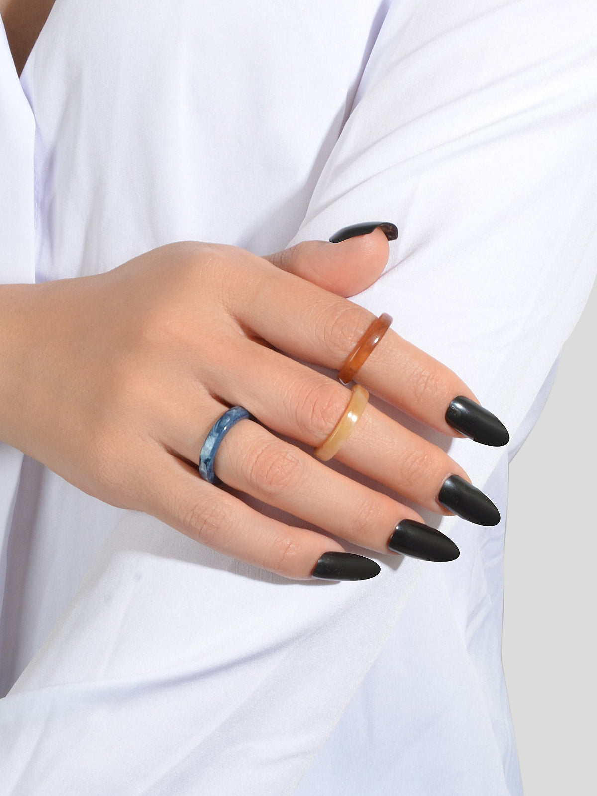 3 pcs Chic Jewellery Colorful Acrylic Multiple Stackable Midi Finger Ring Set-1