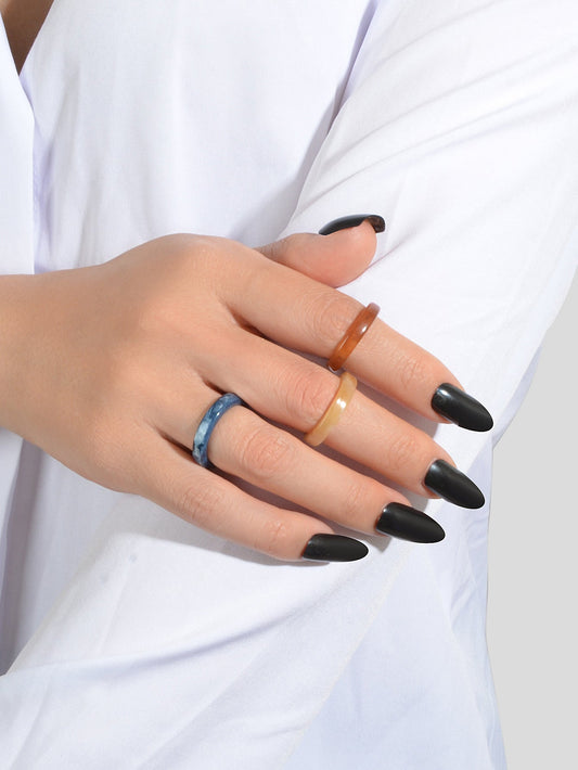 3 pcs Chic Jewellery Colorful Acrylic Multiple Stackable Midi Finger Ring Set-1