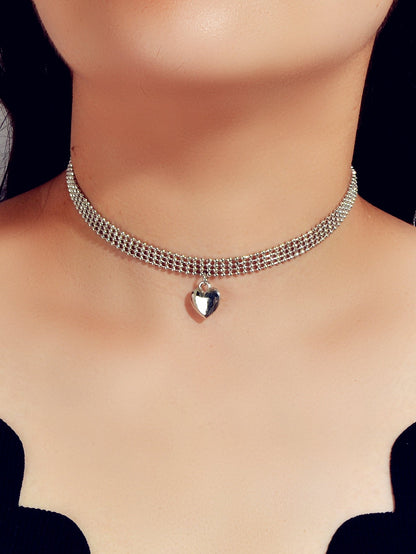 Wide Multi-layer Popcorn Silver Chain Heart Necklace Women Party Decoration Gift-1