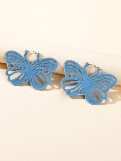 Blue Hollow Flannel Butterfly Hoop Dangle Earrings Women Cute Trendy Jewellery-1