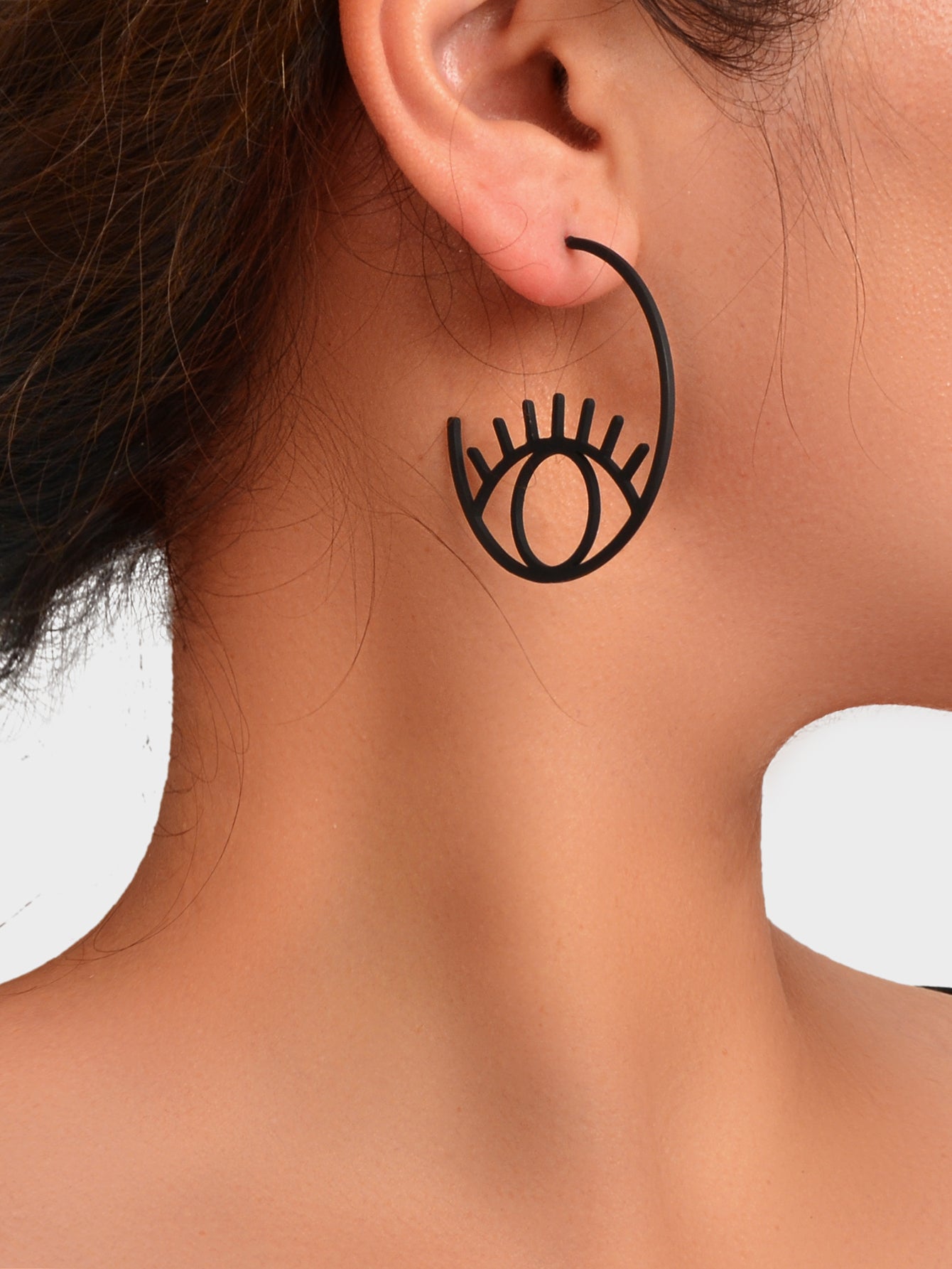 Personality Creative Black Eye Circle Abstract Art Hoop Earrings Teen Party Gift-1