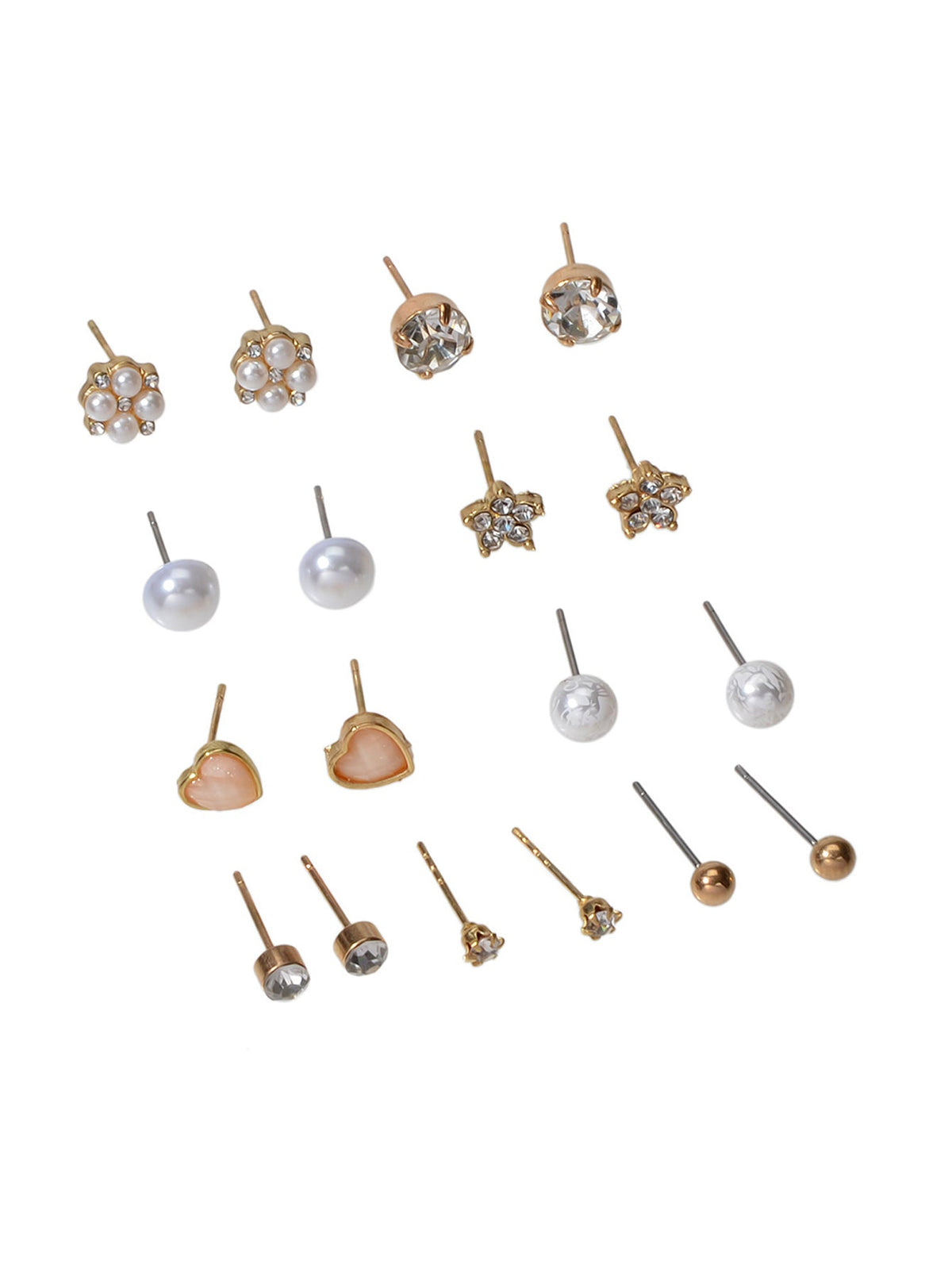 9 pairs Ladies Jewellery Shining Rhinestone Pearl Flower Heart Stud Earrings Set-1