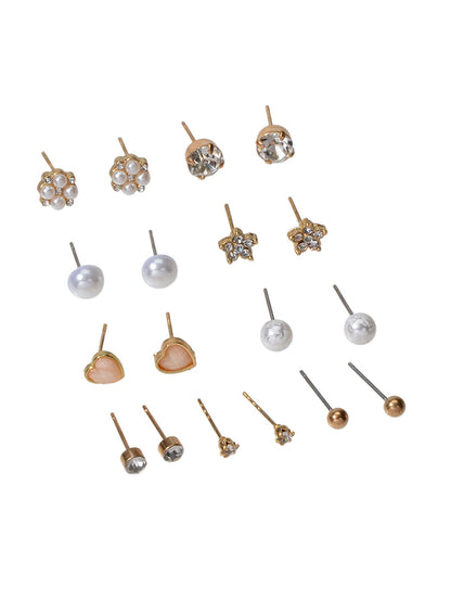 9 pairs Ladies Jewellery Shining Rhinestone Pearl Flower Heart Stud Earrings Set-1