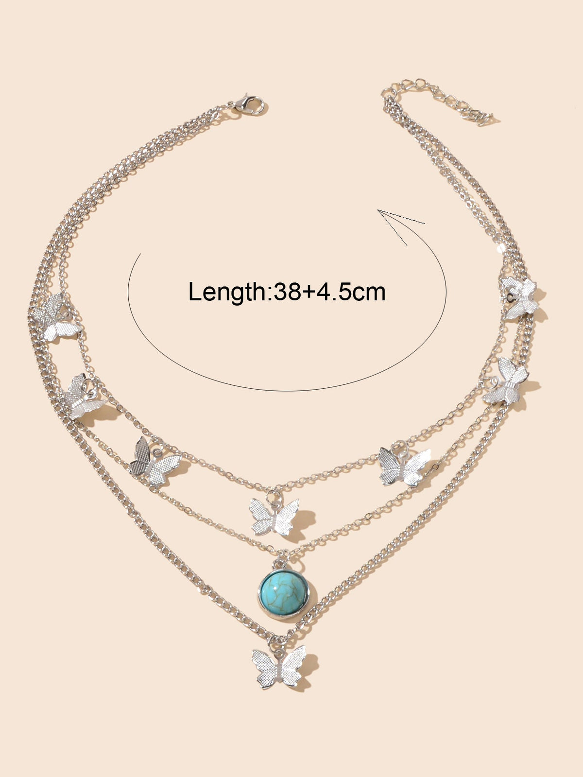 Ethnic Silver Multi-layer Chain Butterfly Turquoise Collar Bohemian Necklace-1