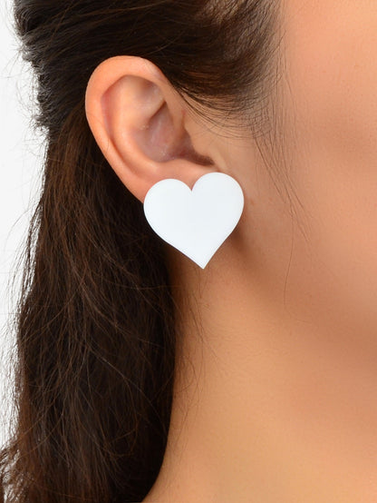 Asymmetrical Design Jewellery Small Big Resin Red White Love Heart Stud Earrings-1