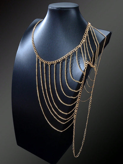 Boho Tassel Chain Necklace Shoulder Body Jewelry Trendy Statement Piece-2