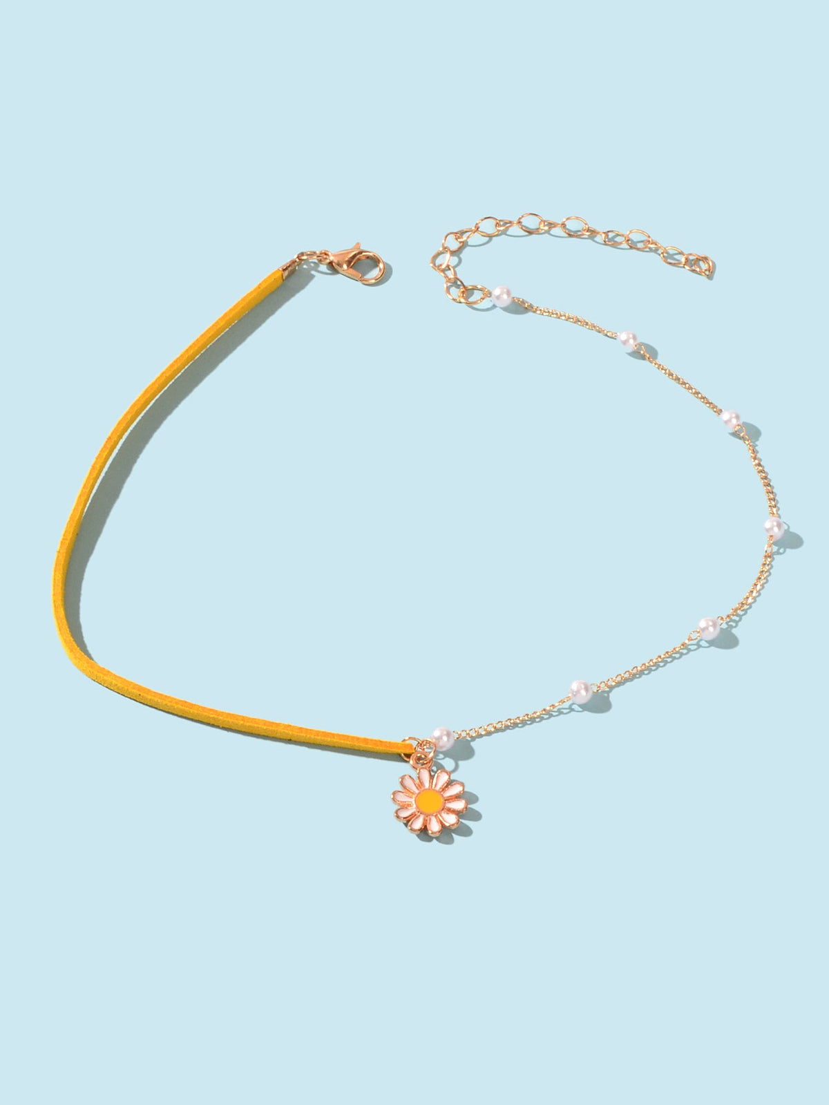 Boho Yellow Pearl Decoration Multiple Chain Exquisite Flower Pendant Necklace-1