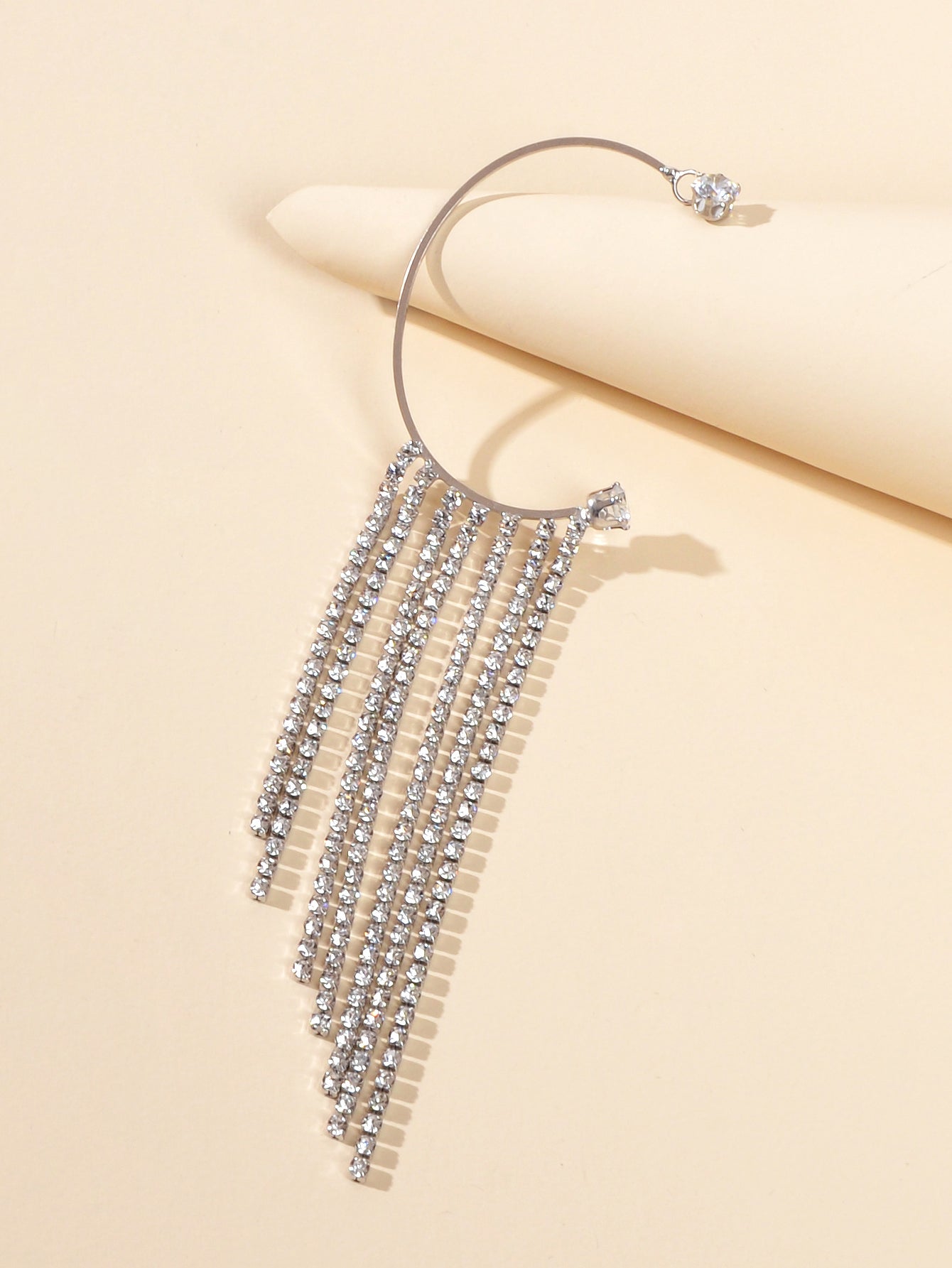 Luxurious 1pc Full Rhinestone Shining Tassel Chain Dangle Earrings Ear Cuff Gift-1