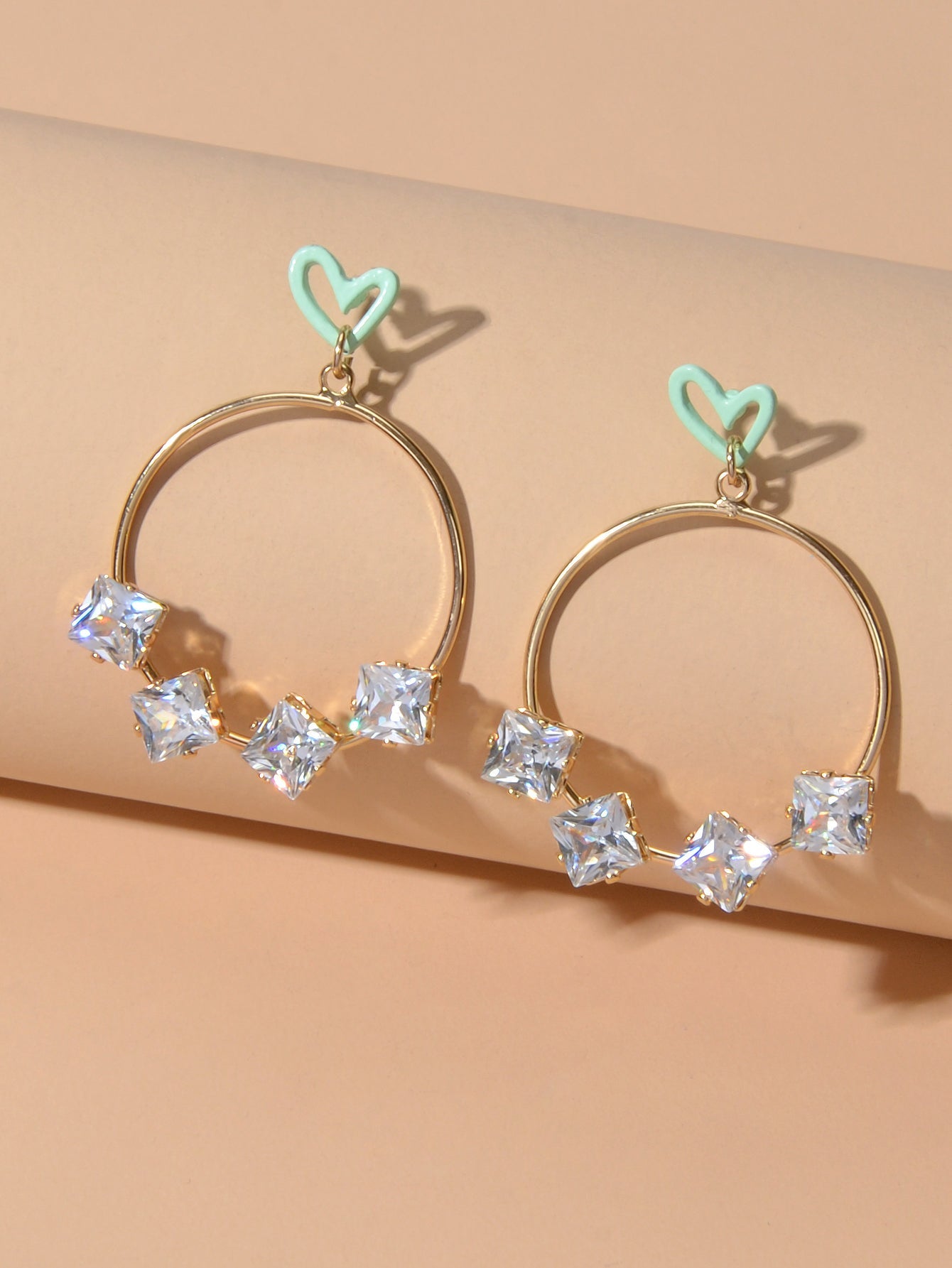 Trendy Simulated Diamond Love Heart Circle Dangle Earrings Nice Collection Gift-1