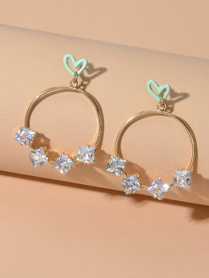 Trendy Simulated Diamond Love Heart Circle Dangle Earrings Nice Collection Gift-1