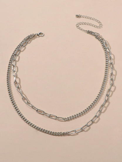 Punk Jewelry Silver Double layer Chain Necklace Wholesale Price Women Accessory-1