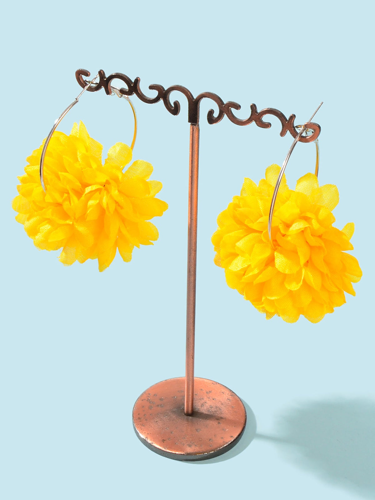 Yellow Hotpink Chiffon Blossom Flower Floral Dangle Hoop Earrings Wedding Gift-1