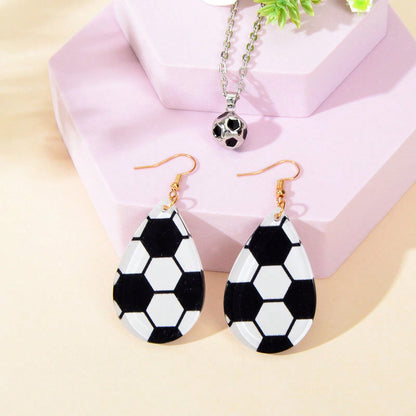 Sporty Soccer Pendant Necklace & Earrings Set - Kick up Your Style Game Jewelry-2
