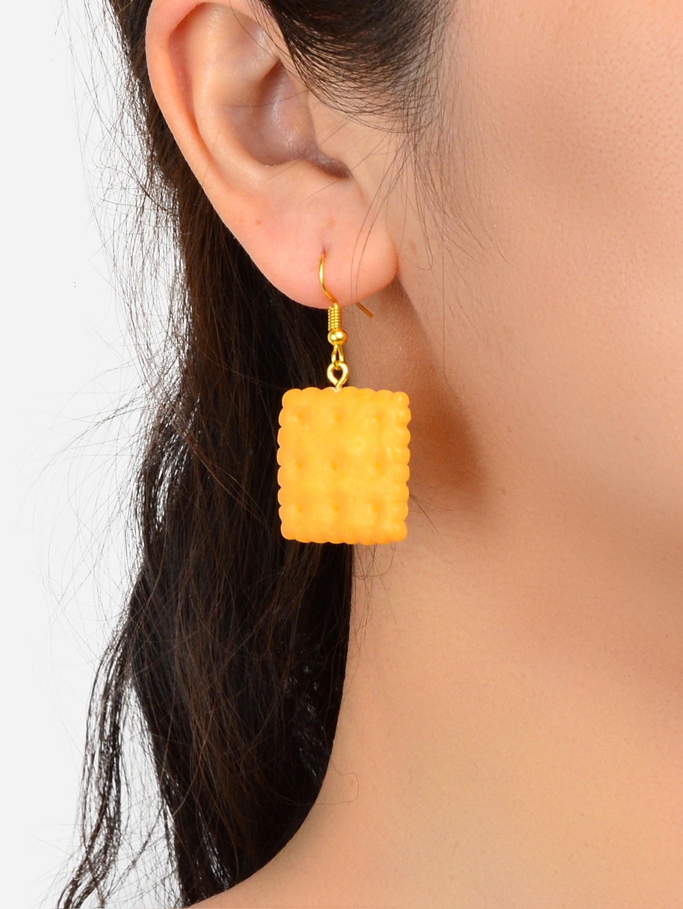 Orange Resin Biscuit Dangle Hook Bikkie Earrings Girl Cute Funny Food Jewellery-1