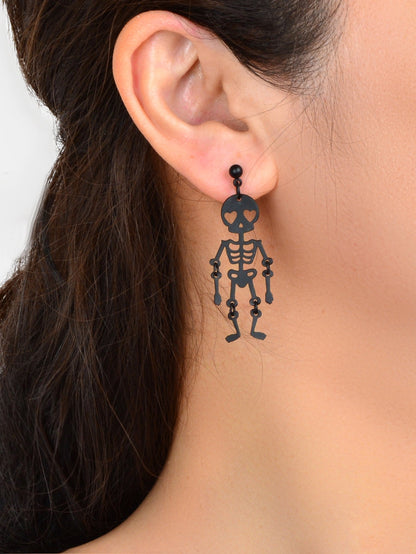 Black Skeleton Punk Party Earrings Gothic Hip Hop Jewellery Skull Bone Earrings-1