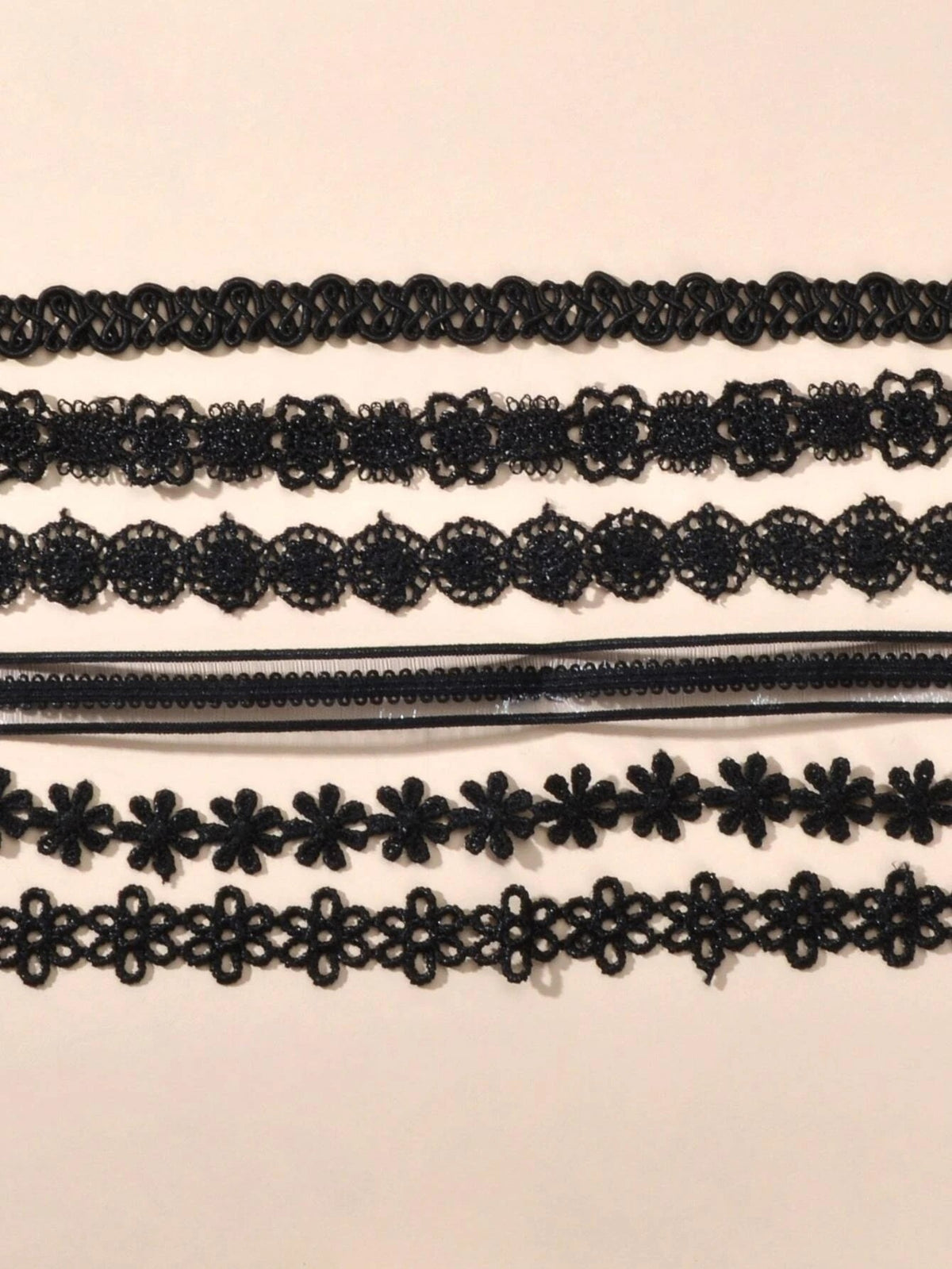 6 pcs 90s Black Lace Flower Retro Tattoo Choker Set Necklaces Punk Gothic Collar-2