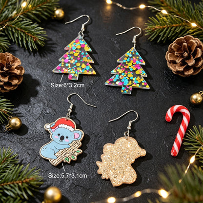 2 pairs Shiny Christmas Tree Cute Koala Earrings set Lovely Christmas Festive Jewelry set-3