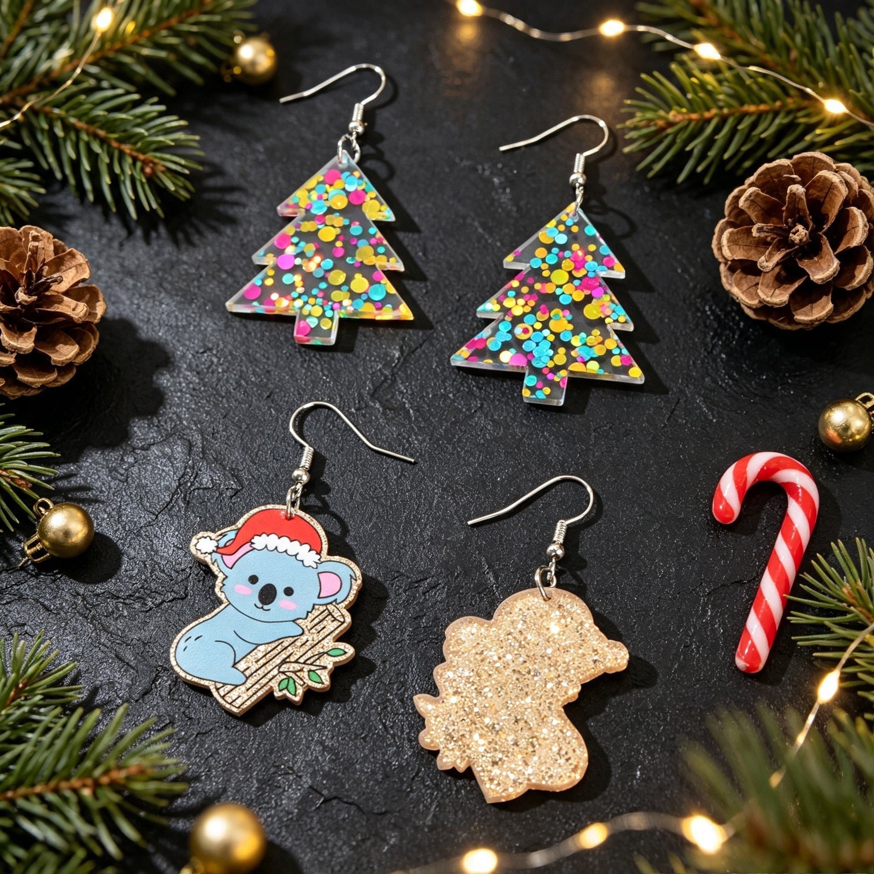 2 pairs Shiny Christmas Tree Cute Koala Earrings set Lovely Christmas Festive Jewelry set-2