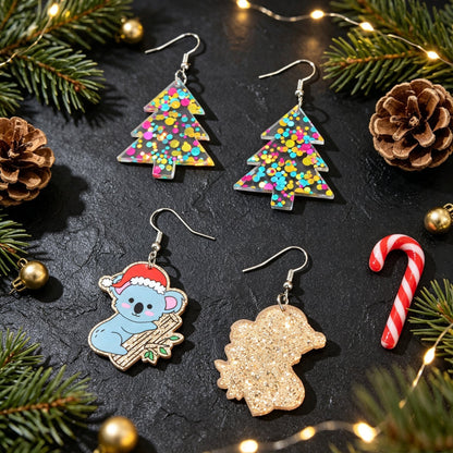 2 pairs Shiny Christmas Tree Cute Koala Earrings set Lovely Christmas Festive Jewelry set-2