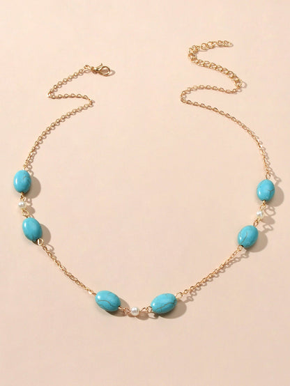 Ethnic Traditional Gold Chain Turquoise Necklace Boho Chic Accessories Jewellery-1
