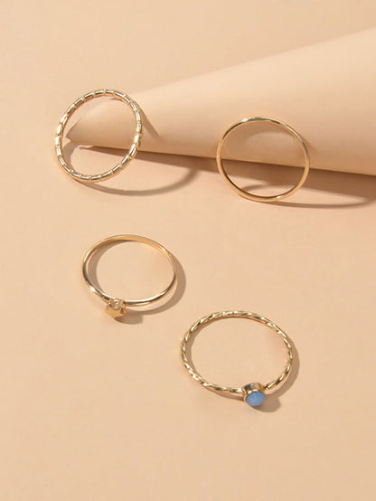Multiple 4pcs Minimalist Gold Star Circle Stackable Midi Finger Knuckle Ring set-1