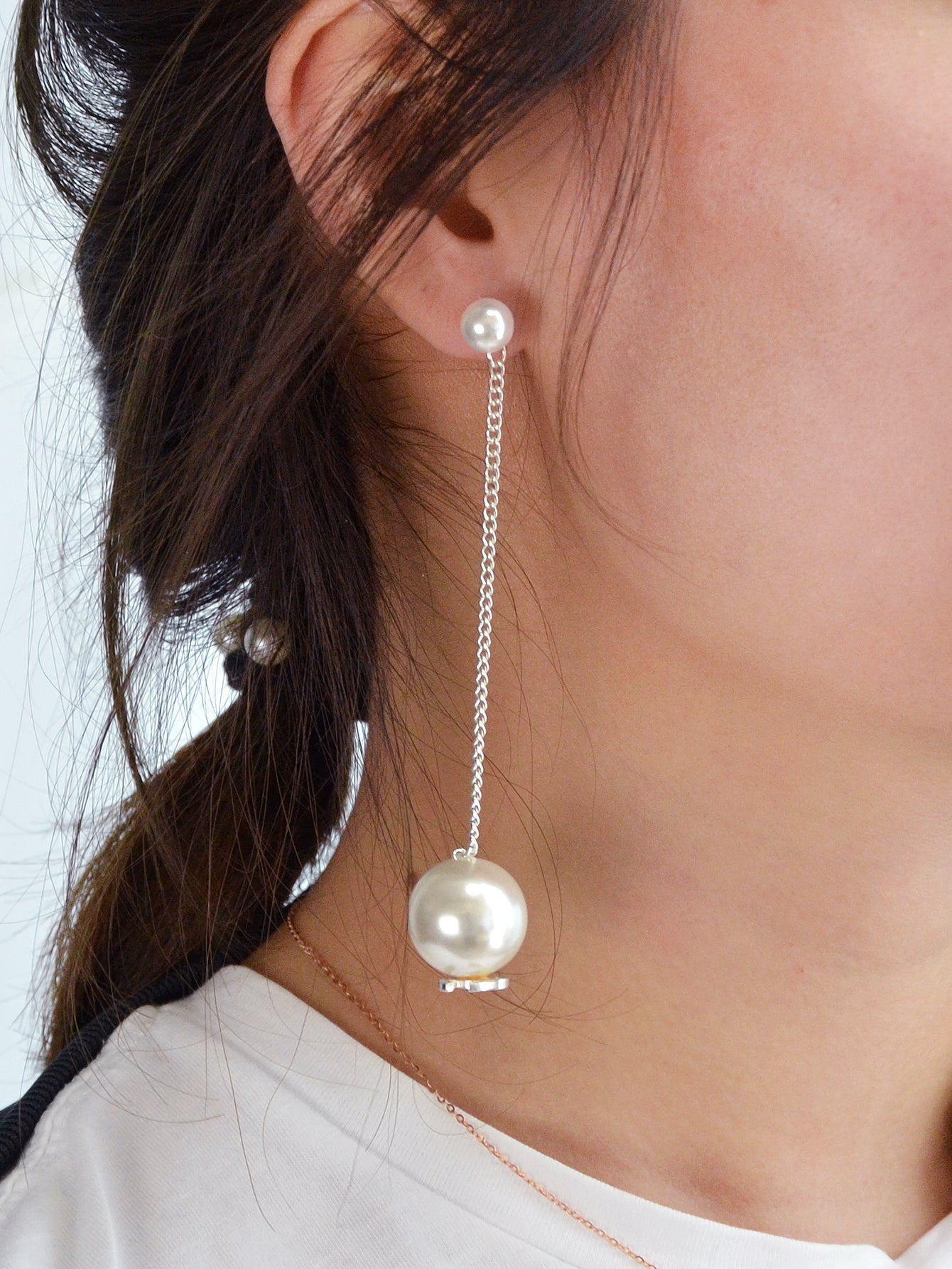 Wedding Jewellery Pearl Gold Silver Long Chain Dangle Earrings Trendy Ear Jacket-1