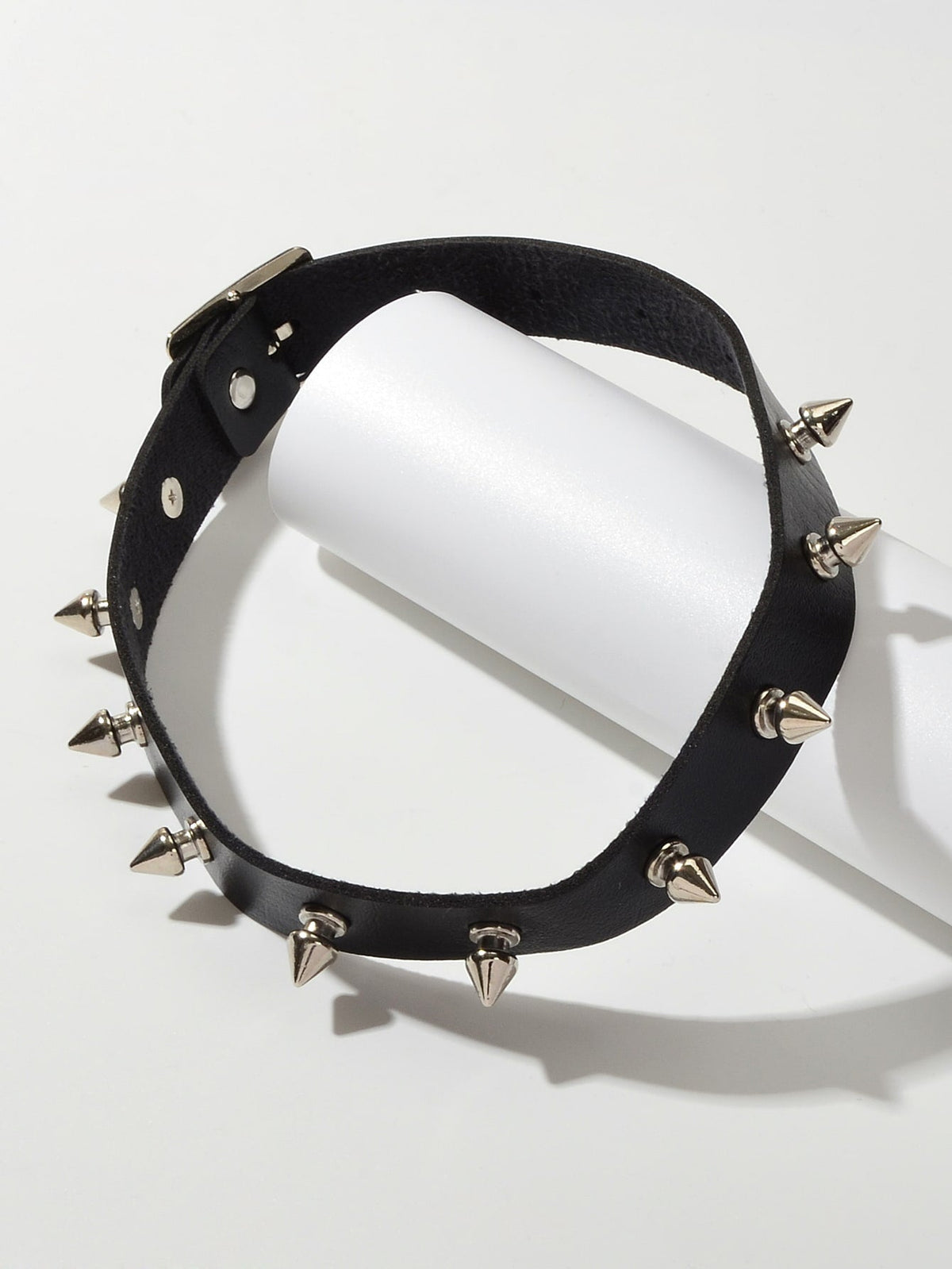 Have one to sell? Sell it yourself Punk Rock Spike Decor Black Pu Leather Belt Design Adjustable Choker Necklace-1