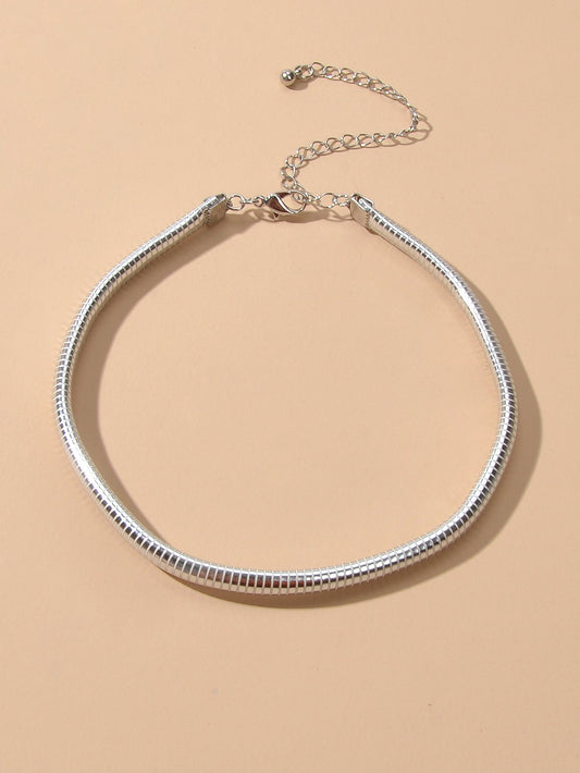 Punk Silver Faux Leather Short Tattoo Choker Necklace Statement Grunge Collar-1