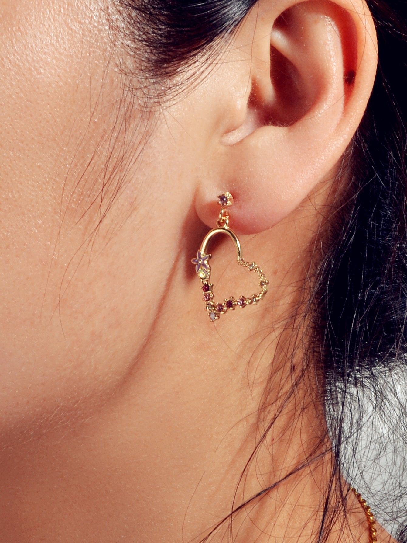 Good Quality Rhinestone Flower Gold Heart Drop Earrings Girl Fashion Accessories-1