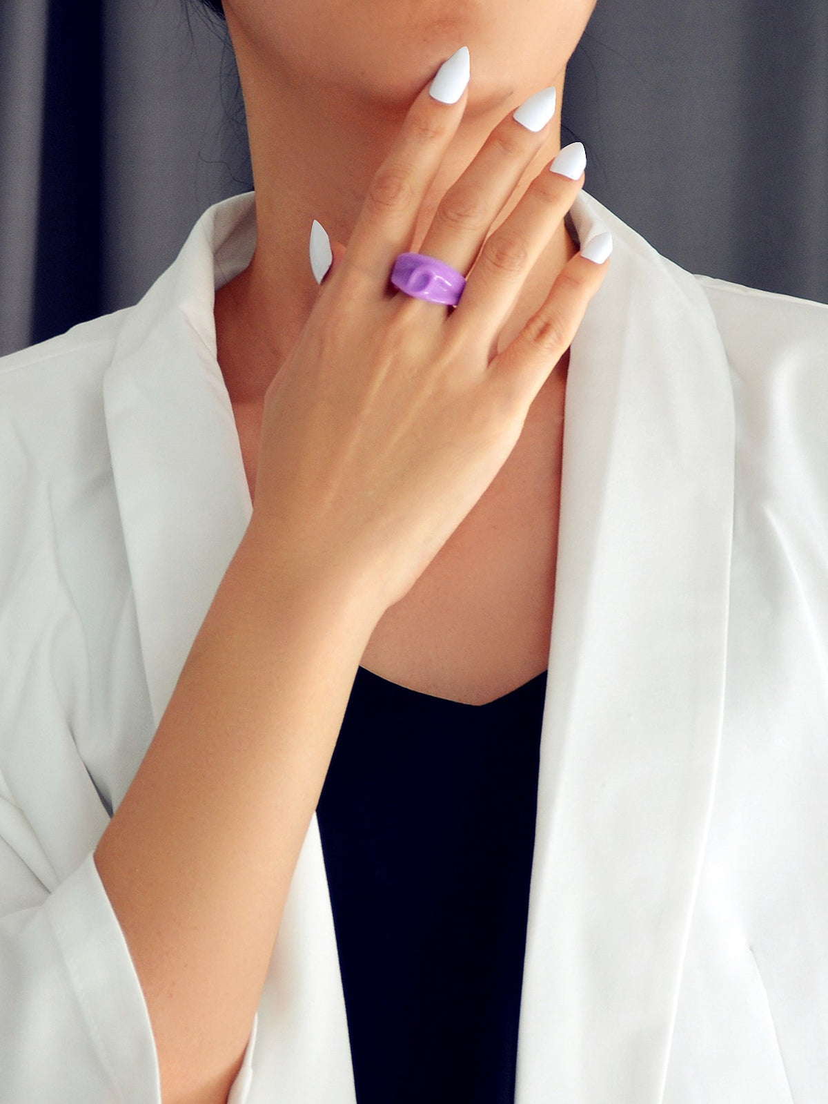 Chunky Purple Resin Irregular Geometric Finger Plastic Trendy Ring Band Women-1