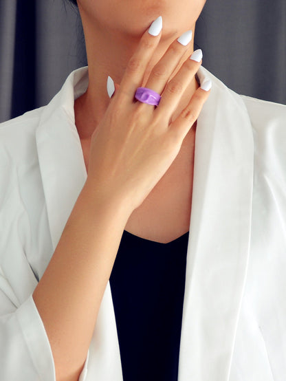 Chunky Purple Resin Irregular Geometric Finger Plastic Trendy Ring Band Women-1
