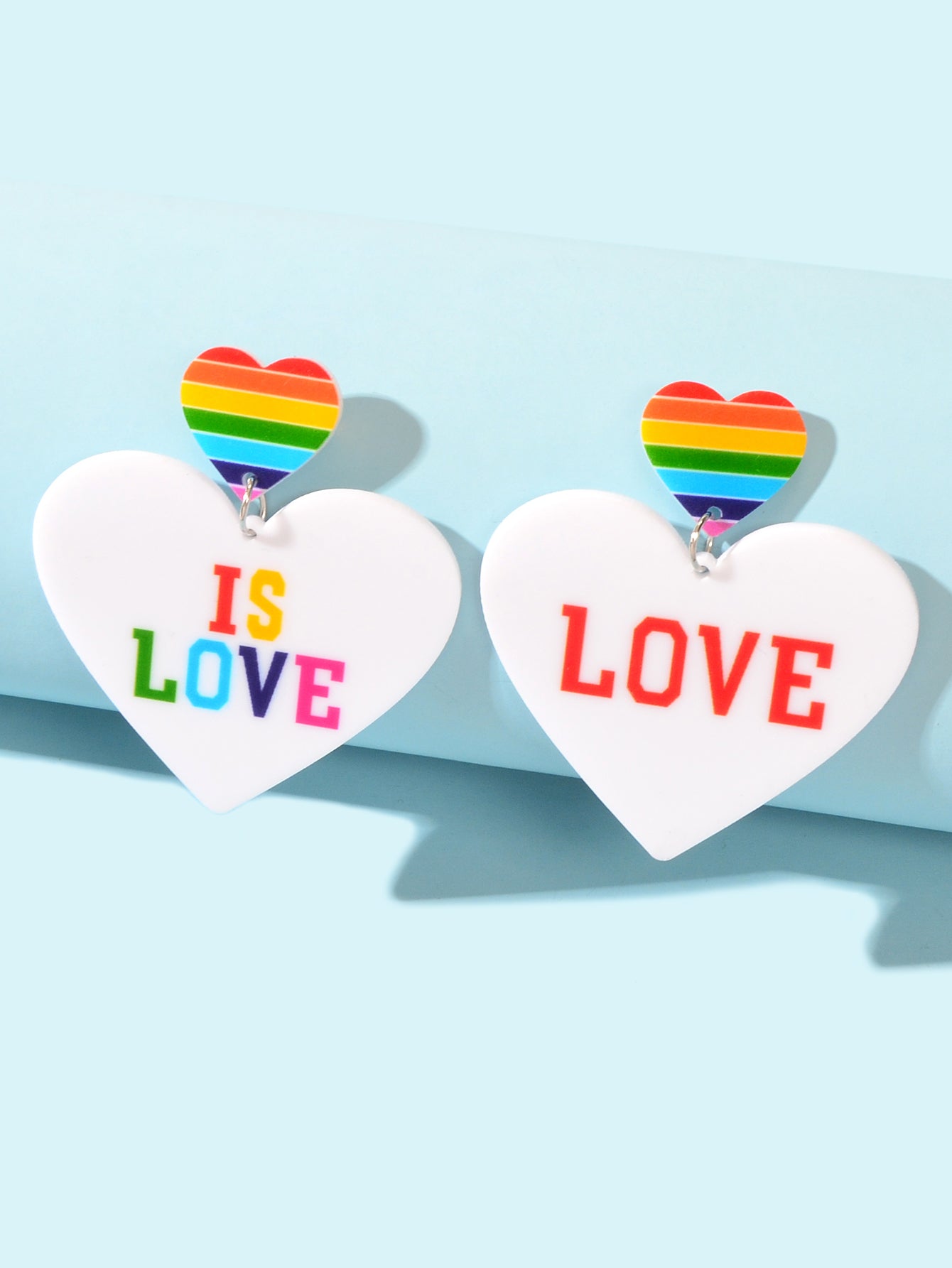 Rainbow Resin Heart Love Letter Asymmetrical Dangle Pierced Earrings Jewellery-1