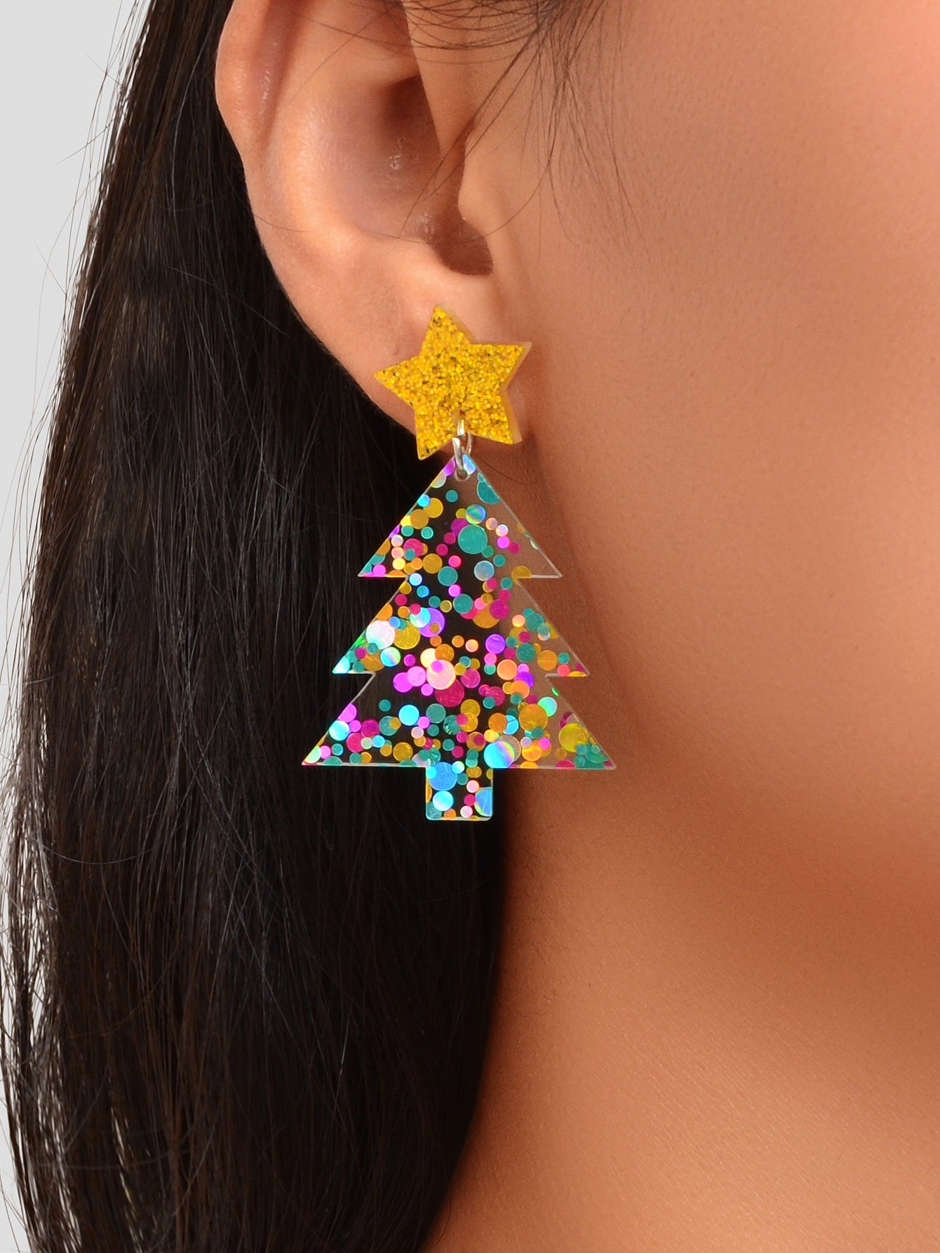 Sparkling Colorful Sequin Star Christmas Tree Dangle Earrings Festival Jewellery-1