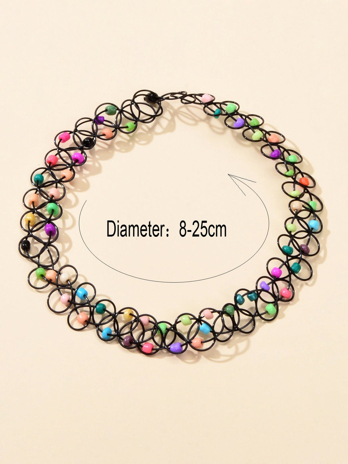 Gothic Colorful Seed Beads Black Rope Elastic Necklace Tattoo Choker Teen Collar-1