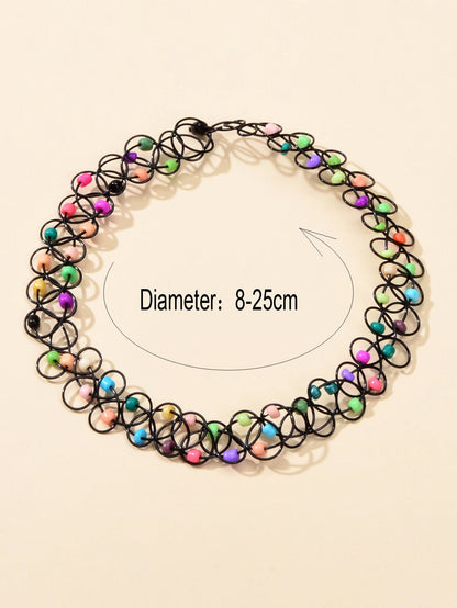 Gothic Colorful Seed Beads Black Rope Elastic Necklace Tattoo Choker Teen Collar-1